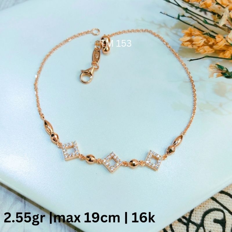 WAJIB TANYA STOK Gelang Rantai Serut segi mata putih emas Asli Kadar 16k
