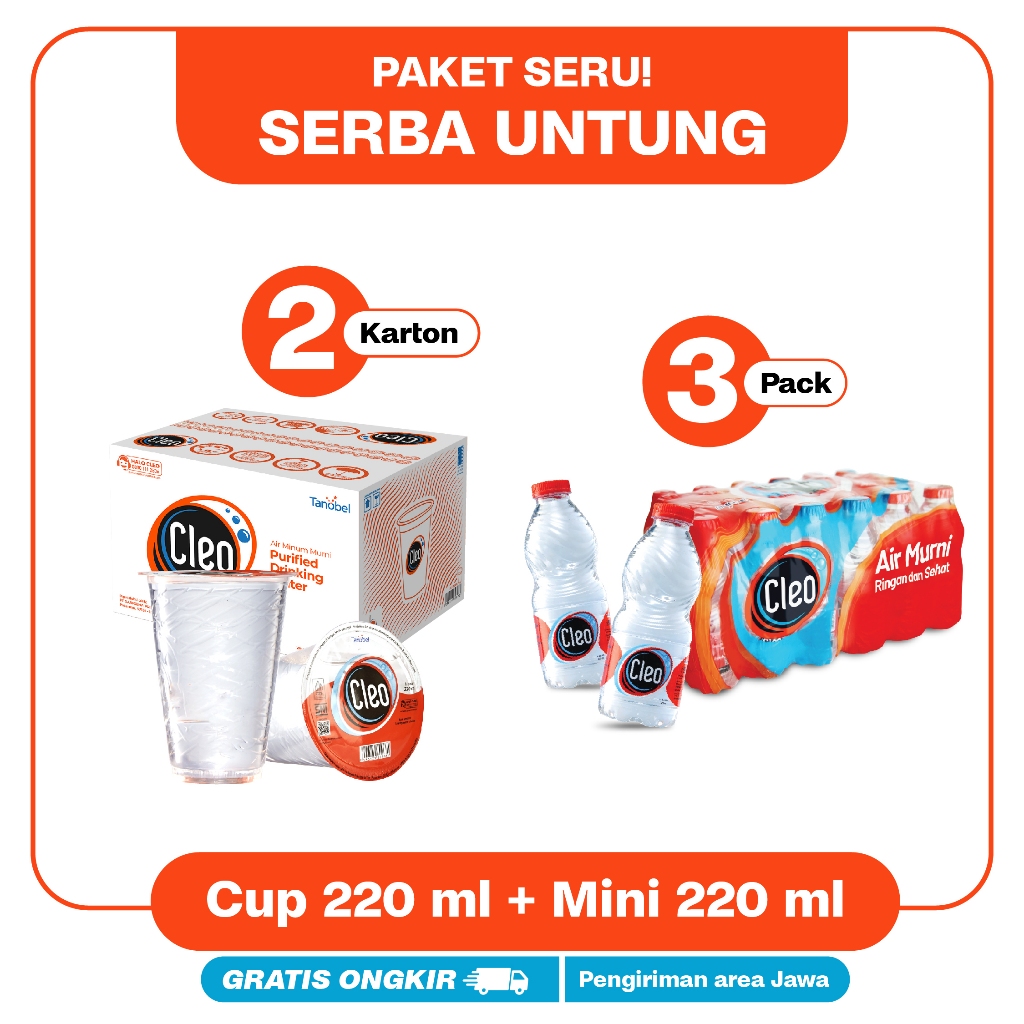 

Cleo Air Murni 220ml 3 packs + Cup 220 ml 2 karton