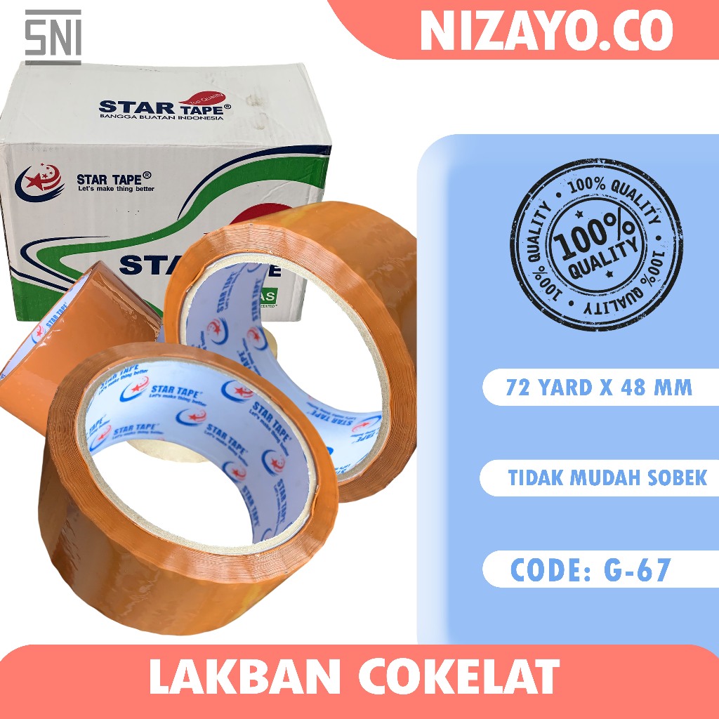 

Lakban Cokelat Premium Startape Bisa COD Ukuran 72yard X 48mm