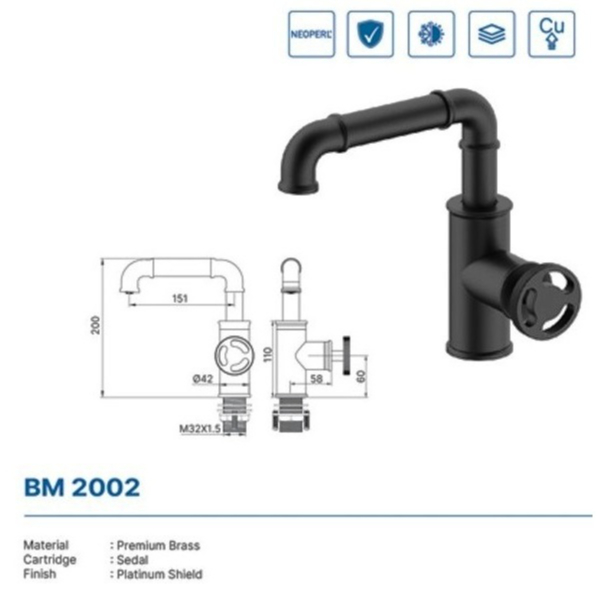 BASIN MIXER DEKKSON BM 2002 MB Keran Air Kuningan Panas Dingin Hitam Cuci Tangan Wastafel Dekson BM 