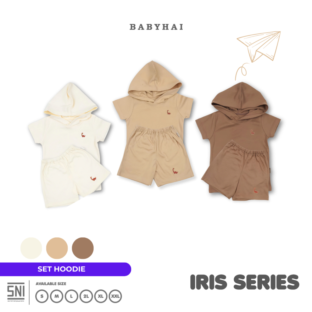 BABY HAI Iris Set - Setelan Hoodie Baju Pendek Celana Pendek - Seri Coklat