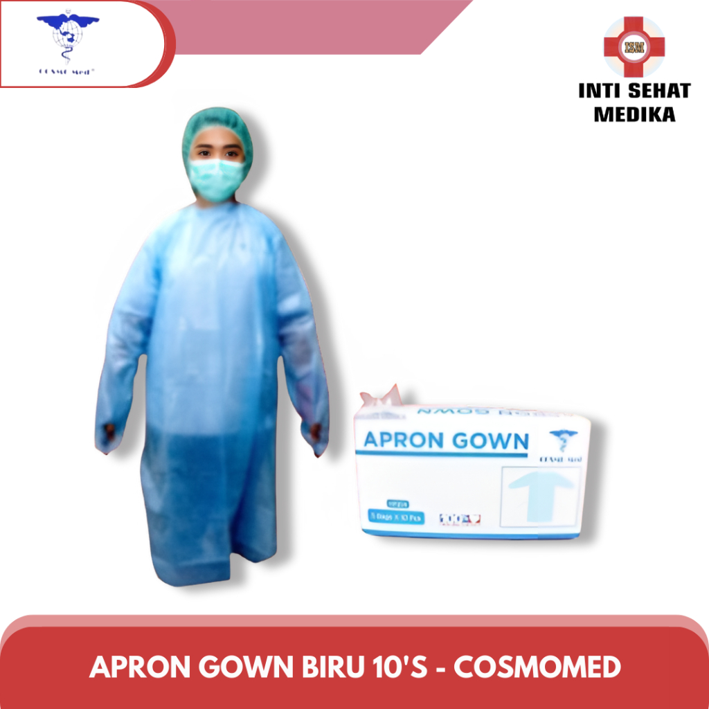 Apron Gown Medis Plastik / Apron Lengan Panjang Cosmomed isi 10'S
