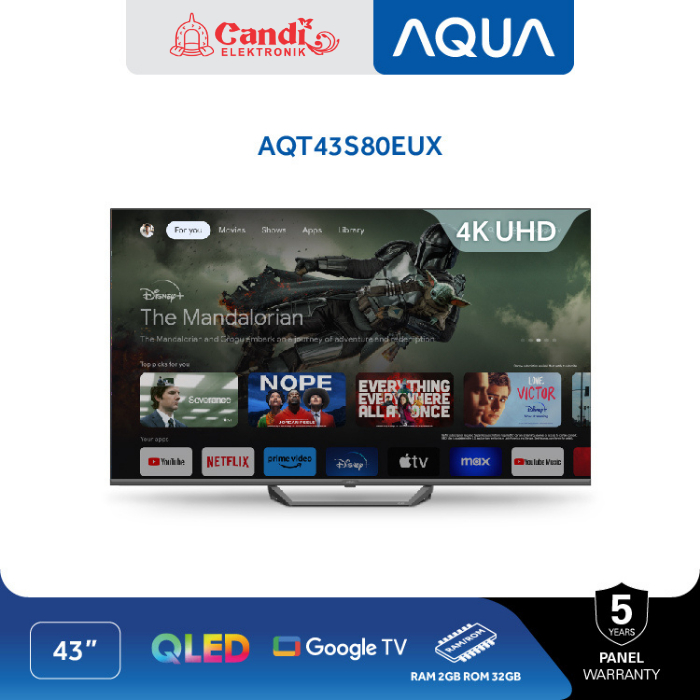 TV AQUA QLED AQT43S80EUX 43 INCH AQT 43 S80EUX 43S80 EUX 4K HDR Google TV