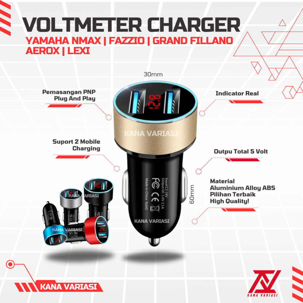 Voltmeter Charger Hp Motor Fast Charging Nmax Fazzio Grand Fillano Aerox Lexi Cod