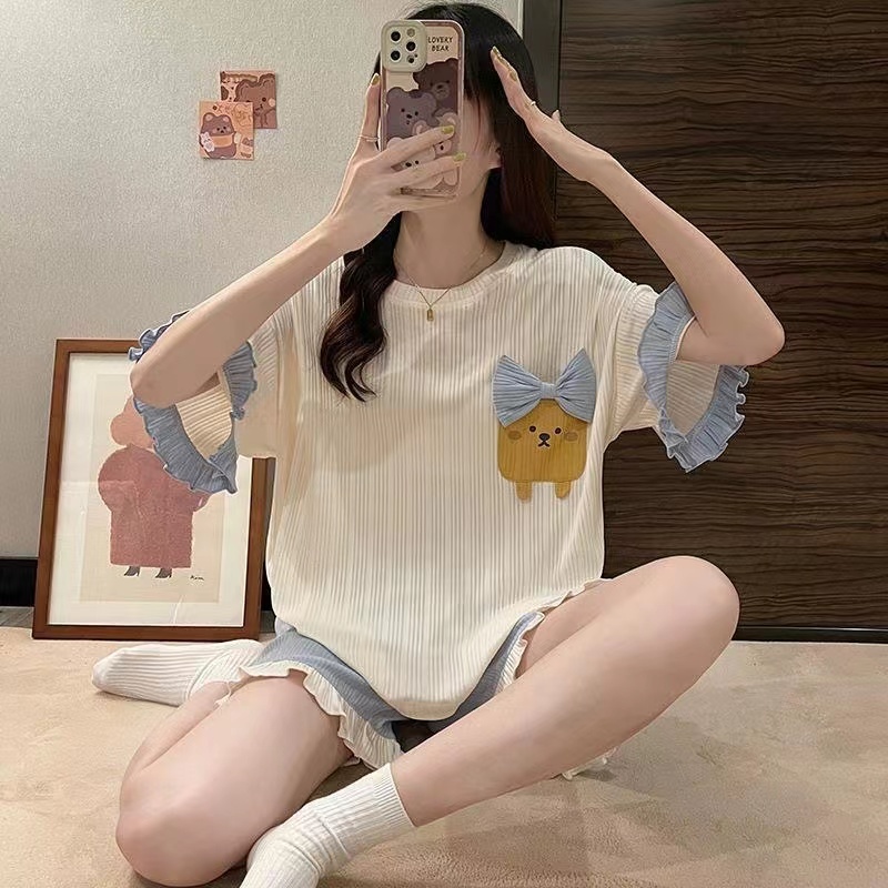 Malimali - Setelan Baju Tidur Wanita/ ONE SET Karakter Lucu/  Baju Tidur Wanita Lengan Pendek dan Ce