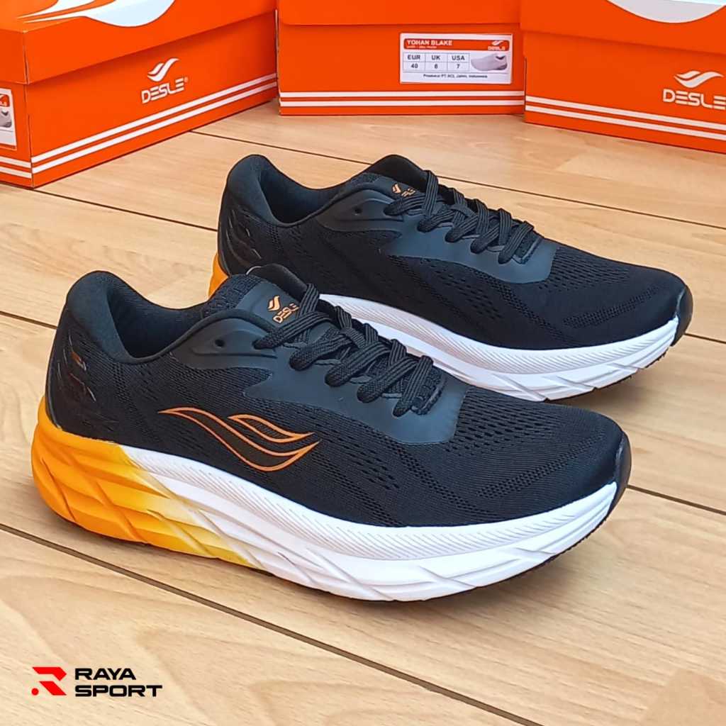 DESLE YOHAN BLAKE HITAM ORANGE SEPATU RUNNING LARI CASUAL SPORT ORIGINAL