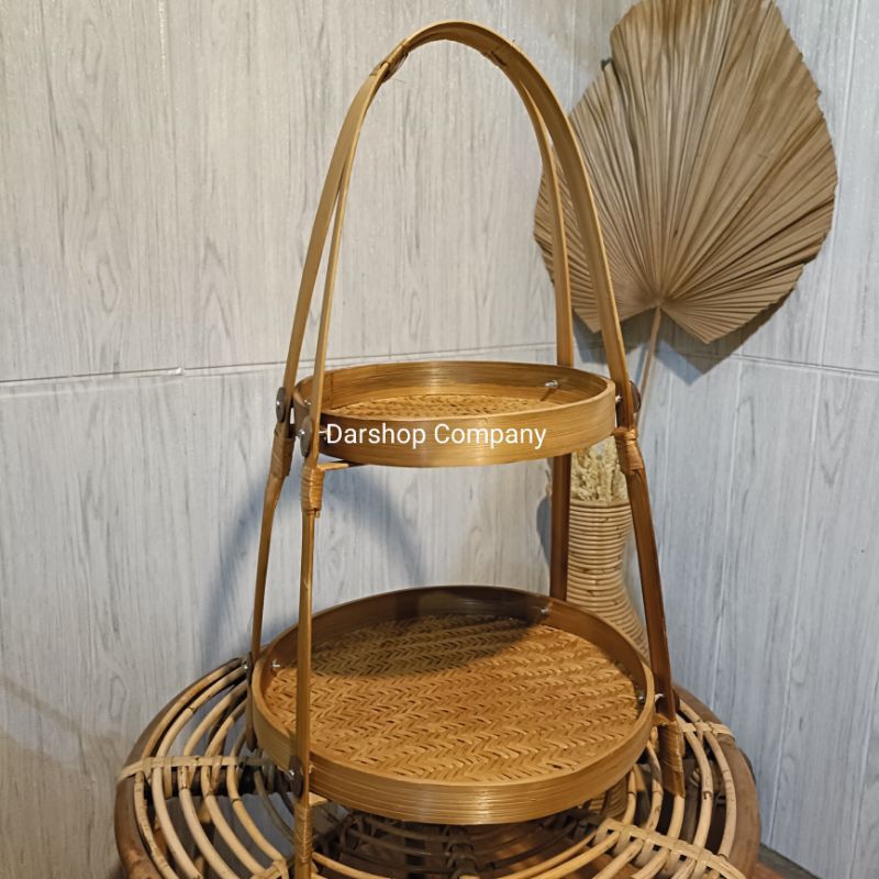 Rak Dapur Bambu Tempat Bawang Bulat 2 Susun