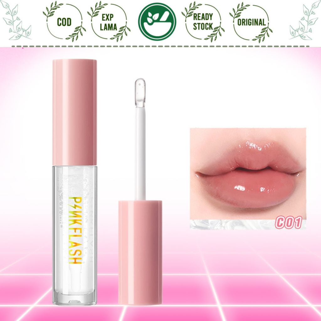 PINKFLASH LIP GLOSS MOISTURIZING SHINE SHIMMER PLUMPING BIBIR LIPGLOSS CLEAR BENING MENGKILAP OHMYGL