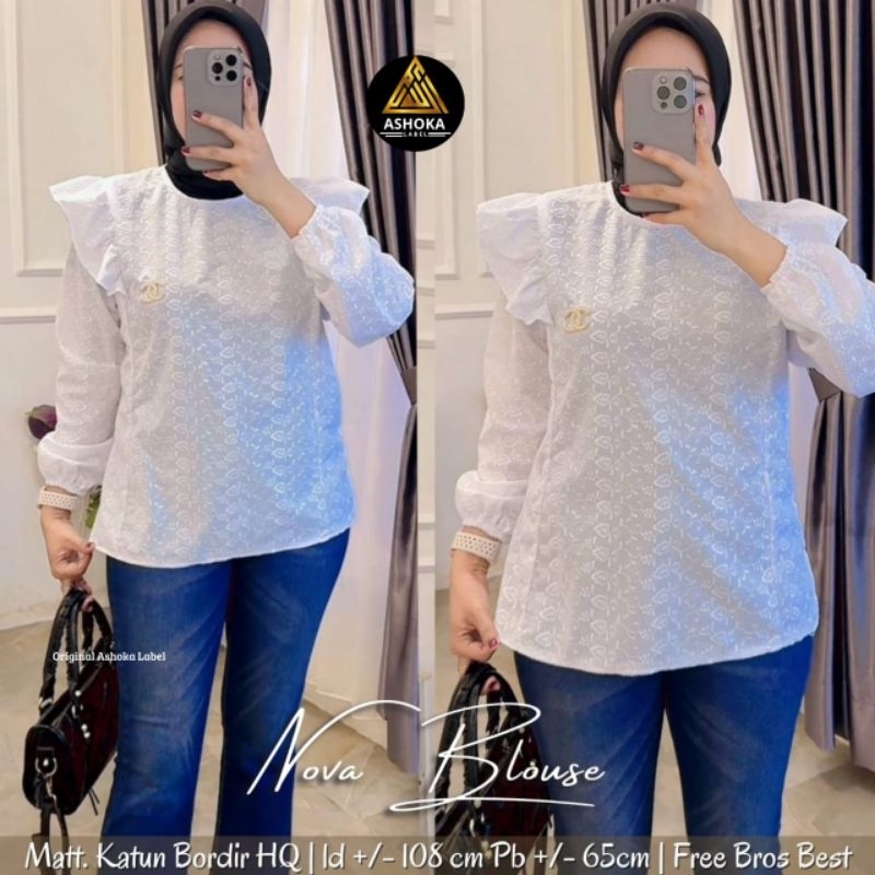 Atasan wanita serba putih / atasan wanita katun bordir