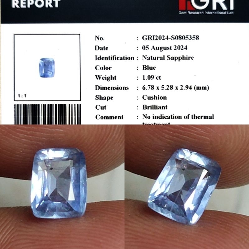 Natural Blue Sapphire Srilanka No Heated 1ct Memo GRI Material Crystall Good Luster Gemericik