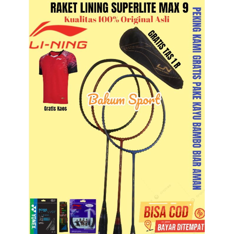 Raket Li-Ning superlite max 9 kualitas 100% original asli free bonus toko Bisa (COD)