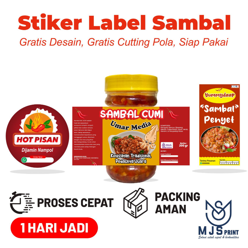 Stiker botol sambal Label jar Kemasan Bisa Custom Gratis Desain Proses Cepat Sticker Produk Sambel