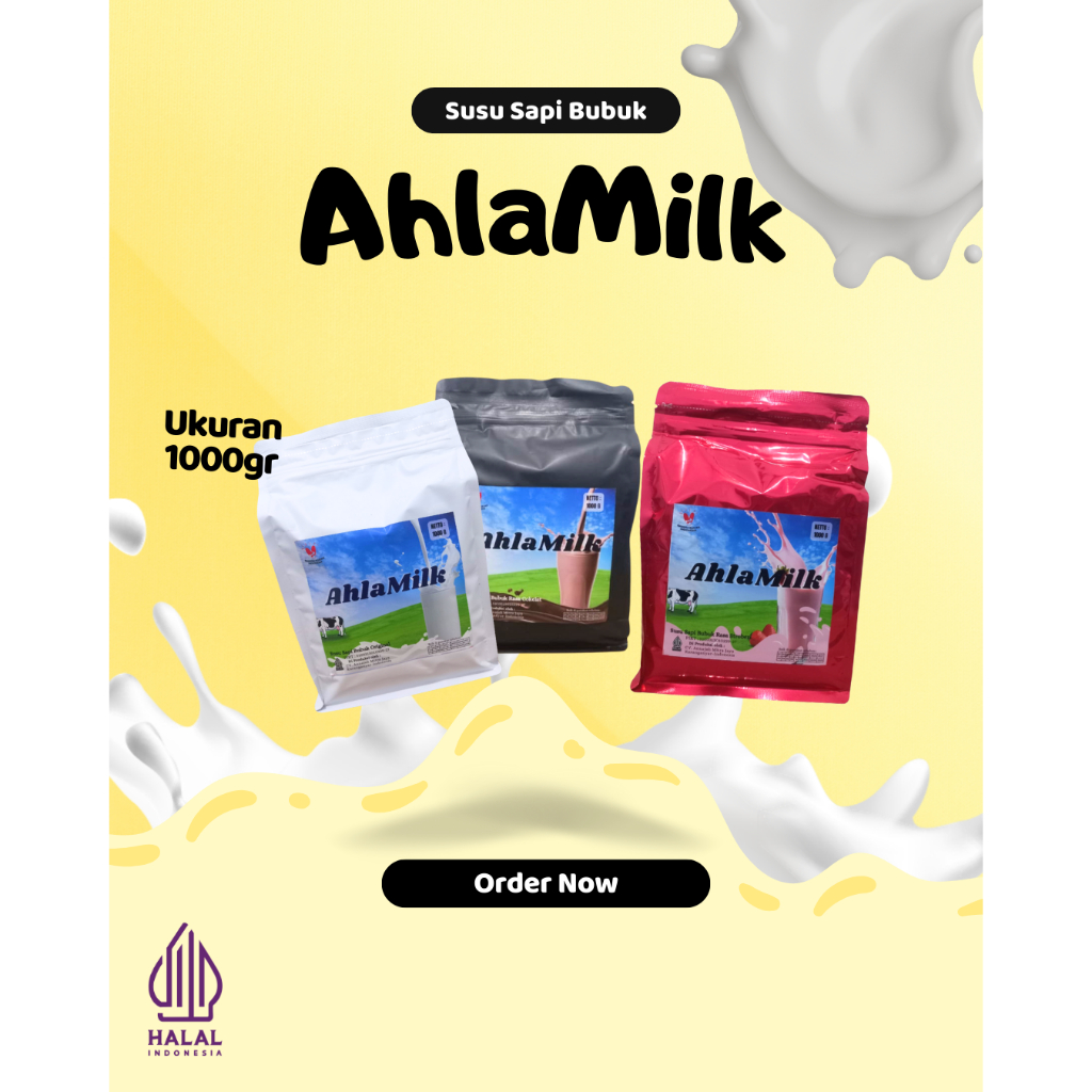 

AhlaMilk Susu Sapi Bubuk Rasa Original Cokelat Stroberi Termurah 1kg
