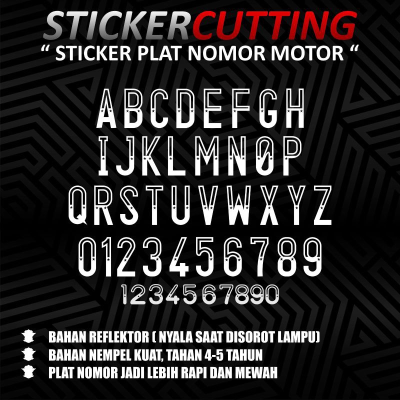 Sticker cutting plat nomor motor font bolong bintang
