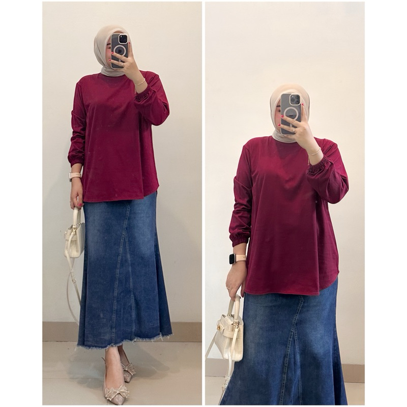 KAOS WANITA TSY POLOS LENGAN KARET PANJANG CATTON COMBED 24S