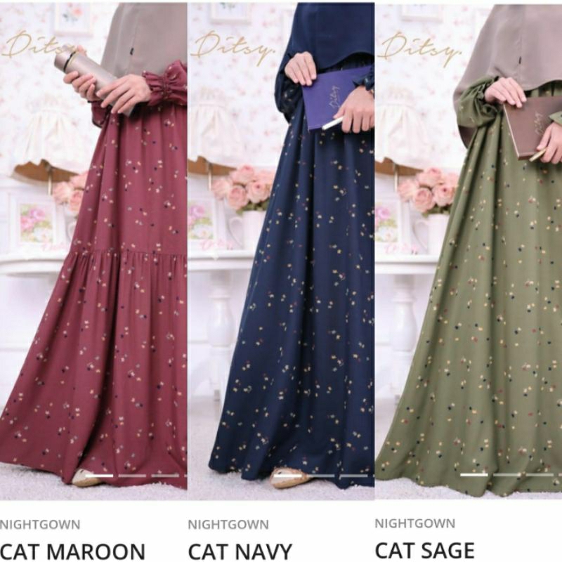 Nightgown Cat Maroon Navy Sage By Ditsy