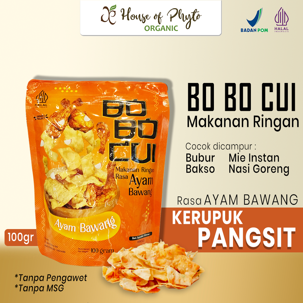 

Bobocui Crackers ORGANIUM Makanan Ringan Kerupuk Pangsit Rasa Ayam Bawang - 100g