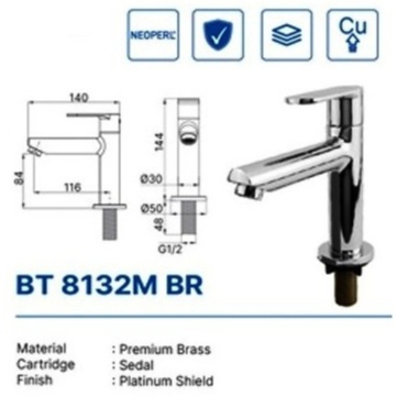 BASIN TAP DEKKSON BT 8132M BR CP Single Lever Sink Tap Basin Brass Faucet Tap Chrome Dekson BT 8132 