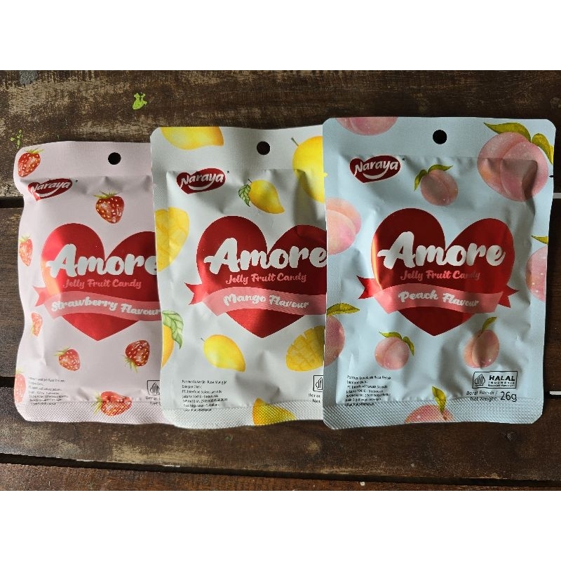 

NARAYA AMORE JELLY FRUIT CANDY STROBERI MANGGA PEACH 26GR
