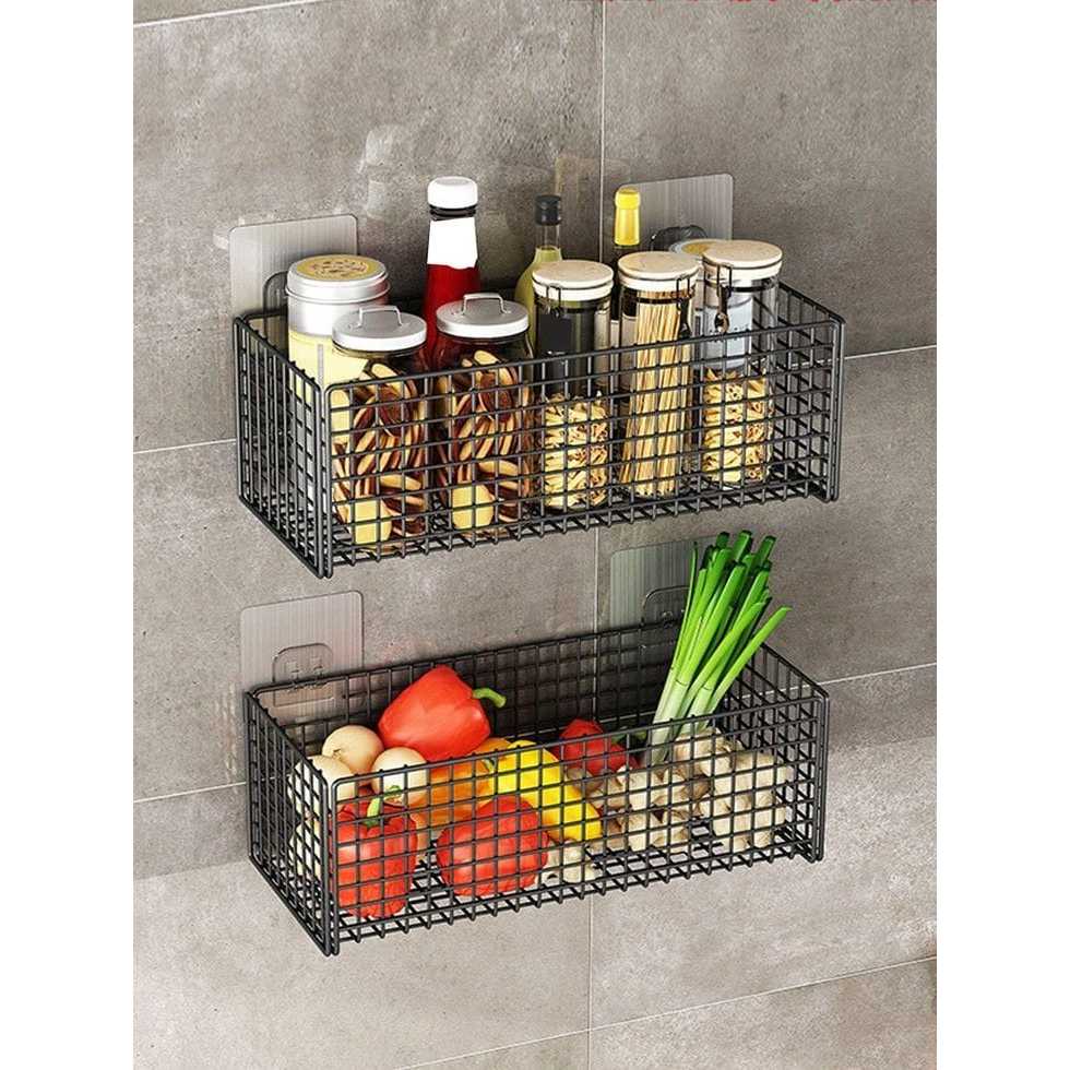 Rak Keranjang Besi / Storage Tempel Besi / Rak Tempel Dinding Shampoo Sabun Spons / Kabinet Kamar Ma