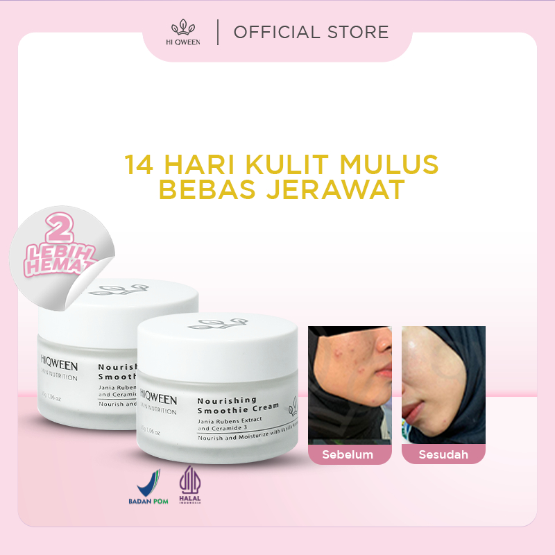 HIQWEEN TWINPACK MOISTURISER NOURISHING SMOOTHIE CREAM PELEMBAB MOISTURIZER KULIT BER JERAWAT ACNE