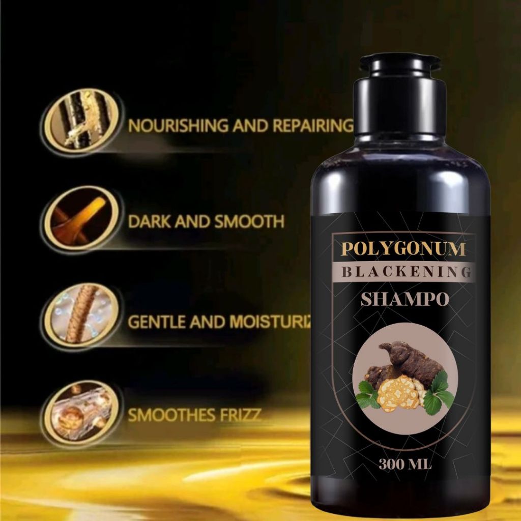 Penghitam rambut beruban alami dan permanen, shampo blackening polygonum herbal shampo