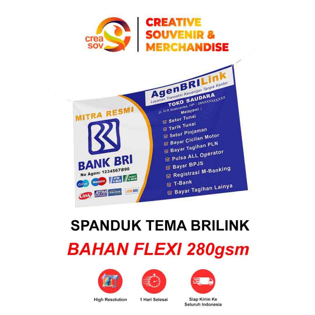 Creasov - Spanduk Brilink Cod Cetak Custom Brilink Spanduk Banner Konter 100 X 50 Cm Free Desain