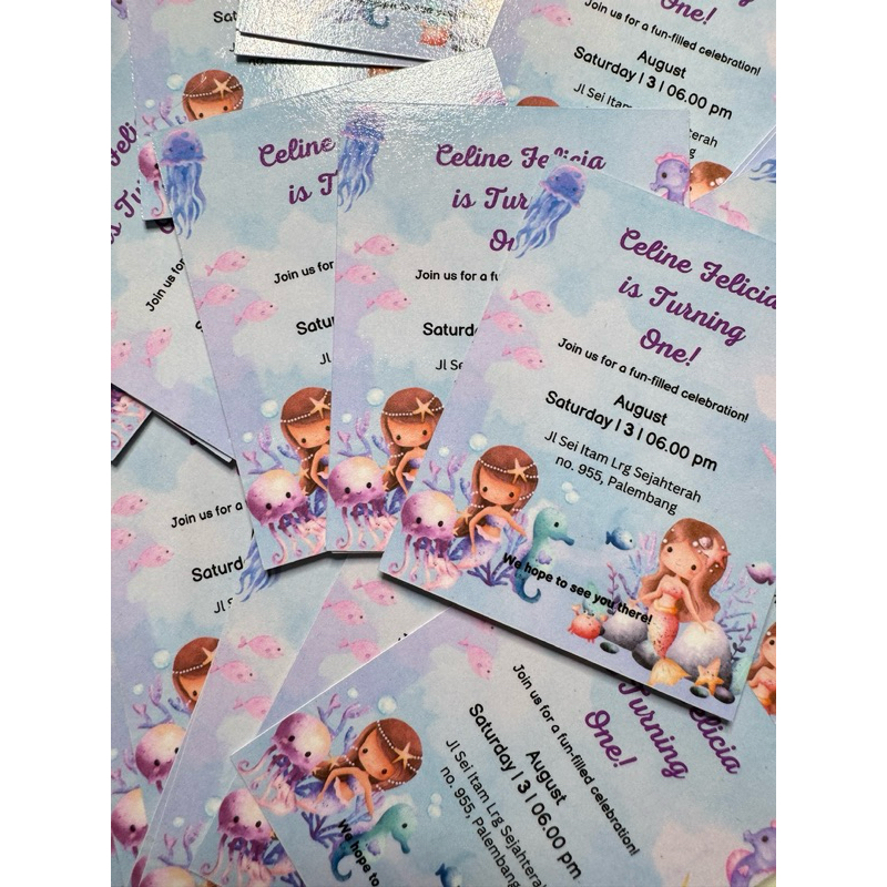 Undangan Ulang Tahun Anak Tema Mermaid / Hangtag Souvenir Ulang Tahun Mermaid Putri Duyung