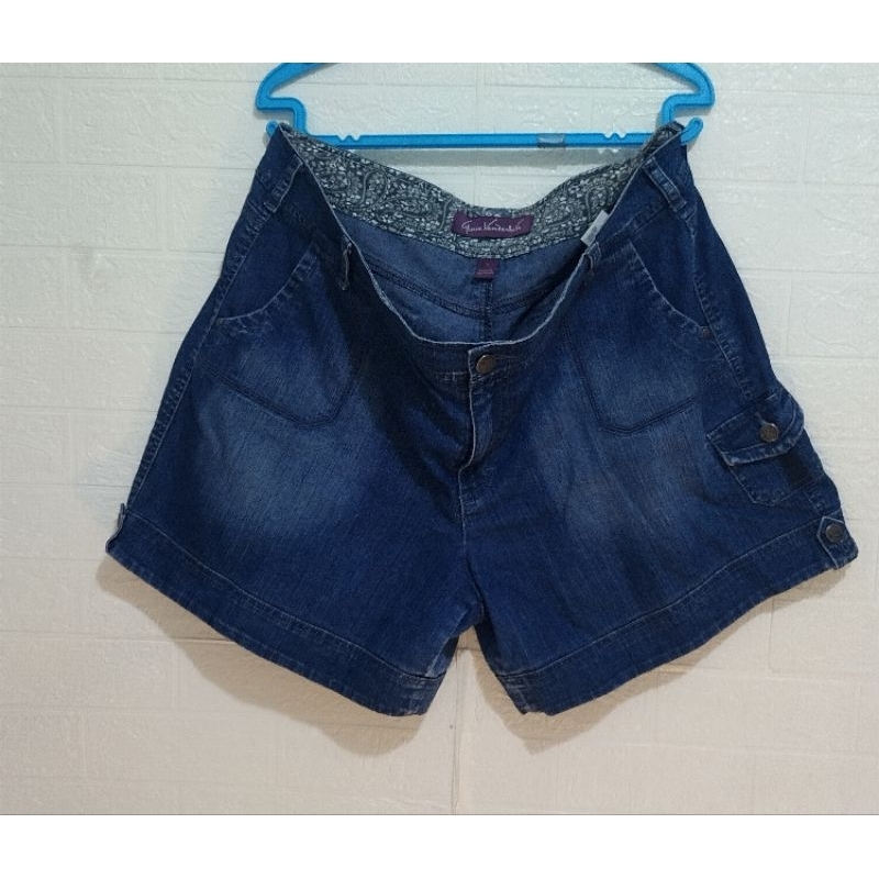 PRELOVED GLORIA VANDERBILT ORI CELANA JEANS PENDEK HOTPANTS JUMBO BIRU DONGKAR (No 43) (LP=106cm x T