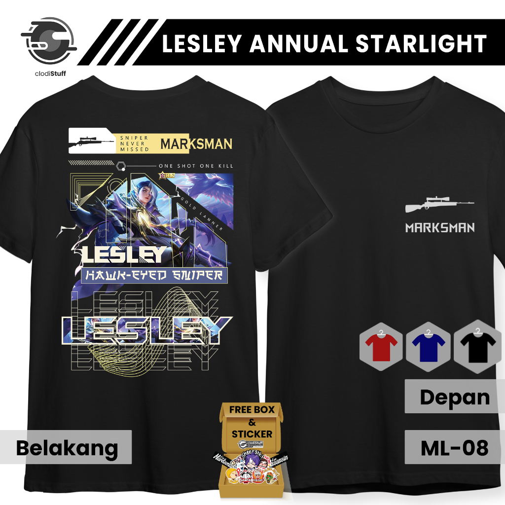 Kaos LESLEY ANNUAL STARLIGHT Mobile Legends Lengan Pendek Hitam Combed 24s Distro MM Marksman MLBB