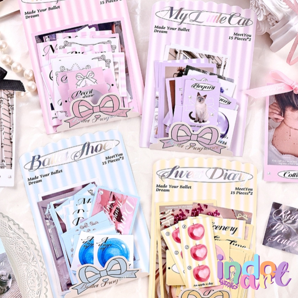 

(IAS) SB1 - Sticker Ballet Ribbon Pita Aesthetic Kucing Elegant isi 30 pieces
