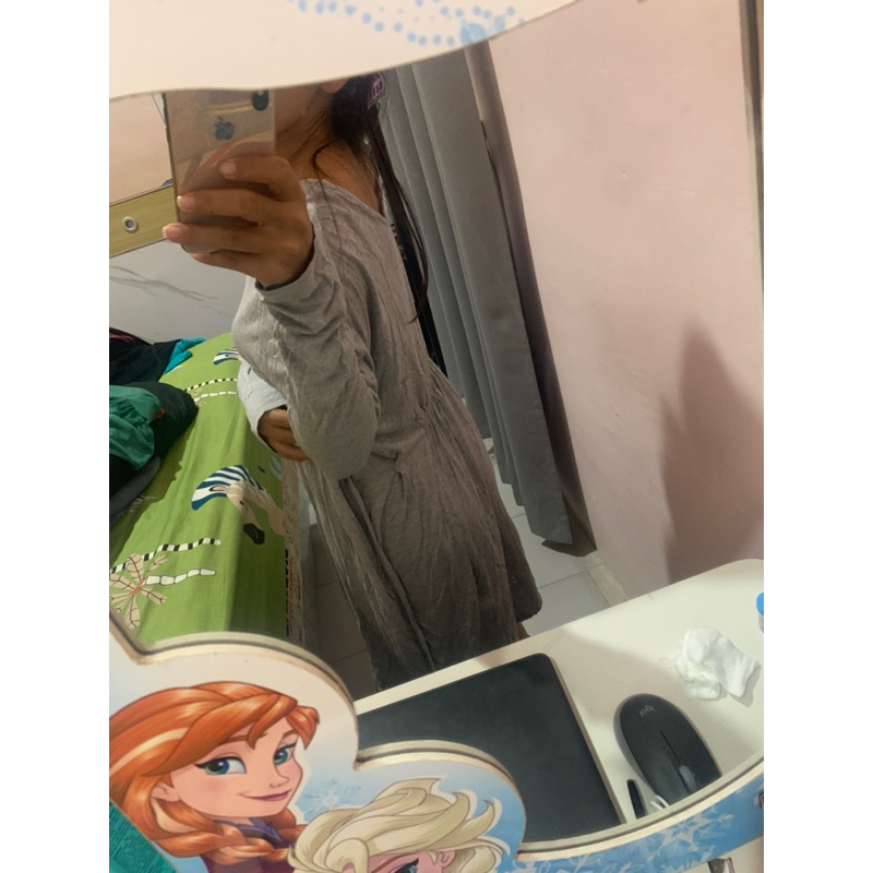 Dress abu Egoist/dress lengan panjang abu