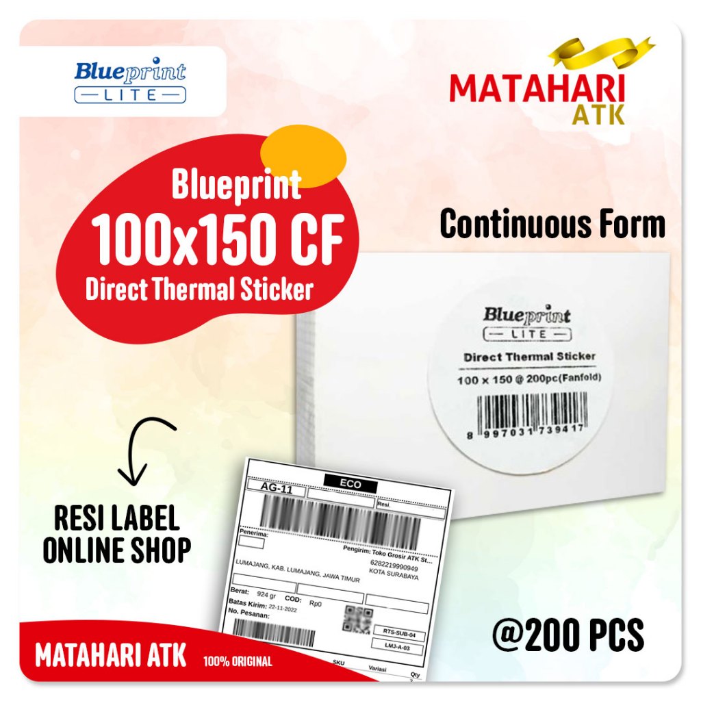 

100x150 CF Resi Label Pengiriman A6 Kertas Thermal Sticker Barcode BLUEPRINT Lite 200 Stiker Termal