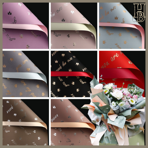 

20 LEMBAR Kertas Buket Bunga BI Dua Warna Cellephone Kertas Wrapping Motif Mahkota Queen 6023