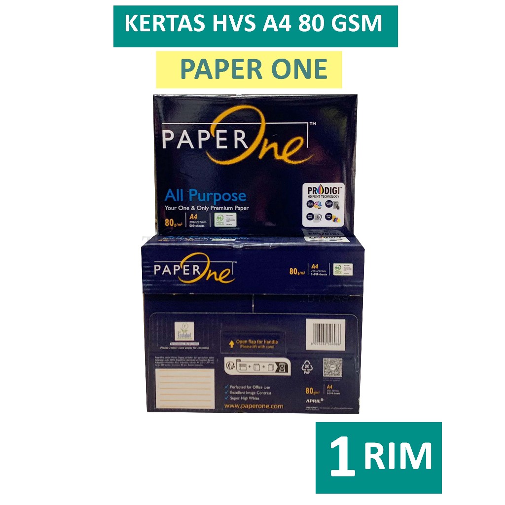 

Kertas HVS PAPER ONE 80 Gsm Ukuran A4 ( 21 x 29,7 CM ) , 1 RIM / 500 Lembar