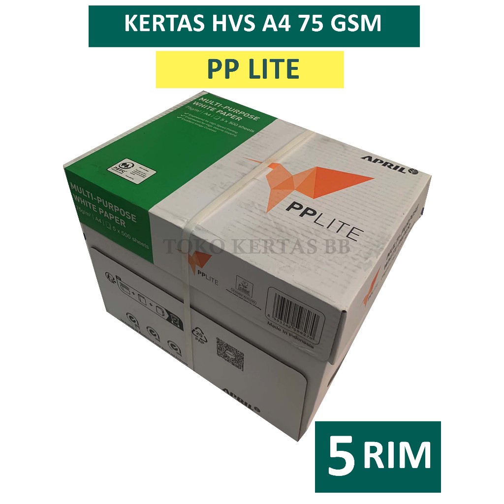 

Kertas HVS PP LITE 75 Gsm Ukuran F4, 1 BOX / 5 RIM