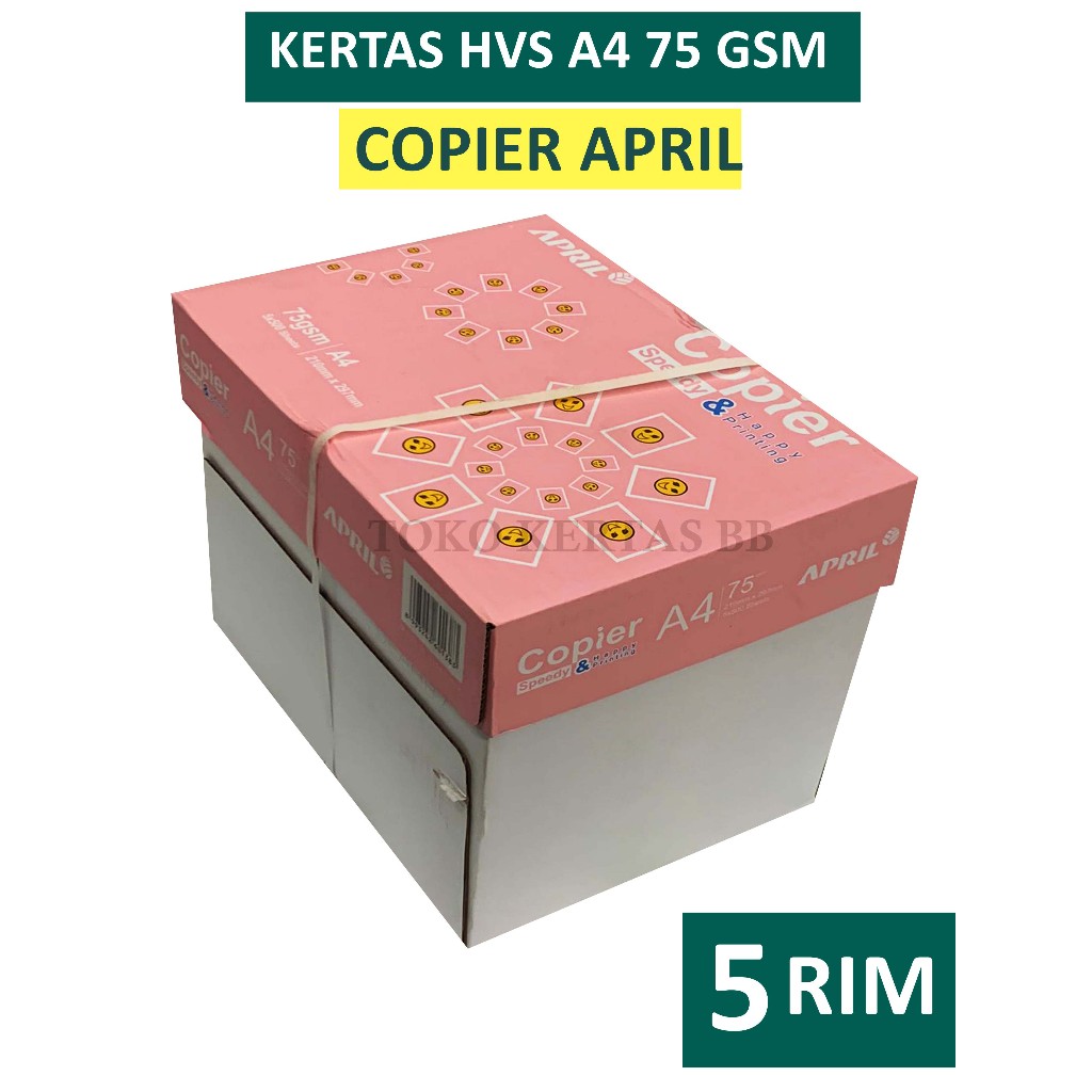 

Kertas HVS Copier April 75 Gsm Ukuran A4 , 1 BOX / 5 RIM