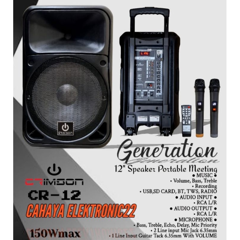 DPEAKER CRIMSON CR 12 GENERATION 12IN SPEAKER AKTIF PORTABLE BLUETOOTH