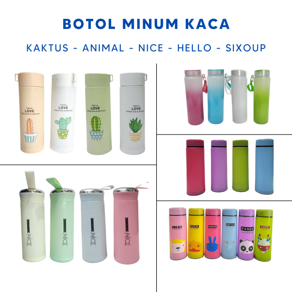 Botol Minum Kaktus Botol Minum Nice Botol Minum Hello Botol Minum Sixoup (FREE PACKING DUS+BUBBLE WA