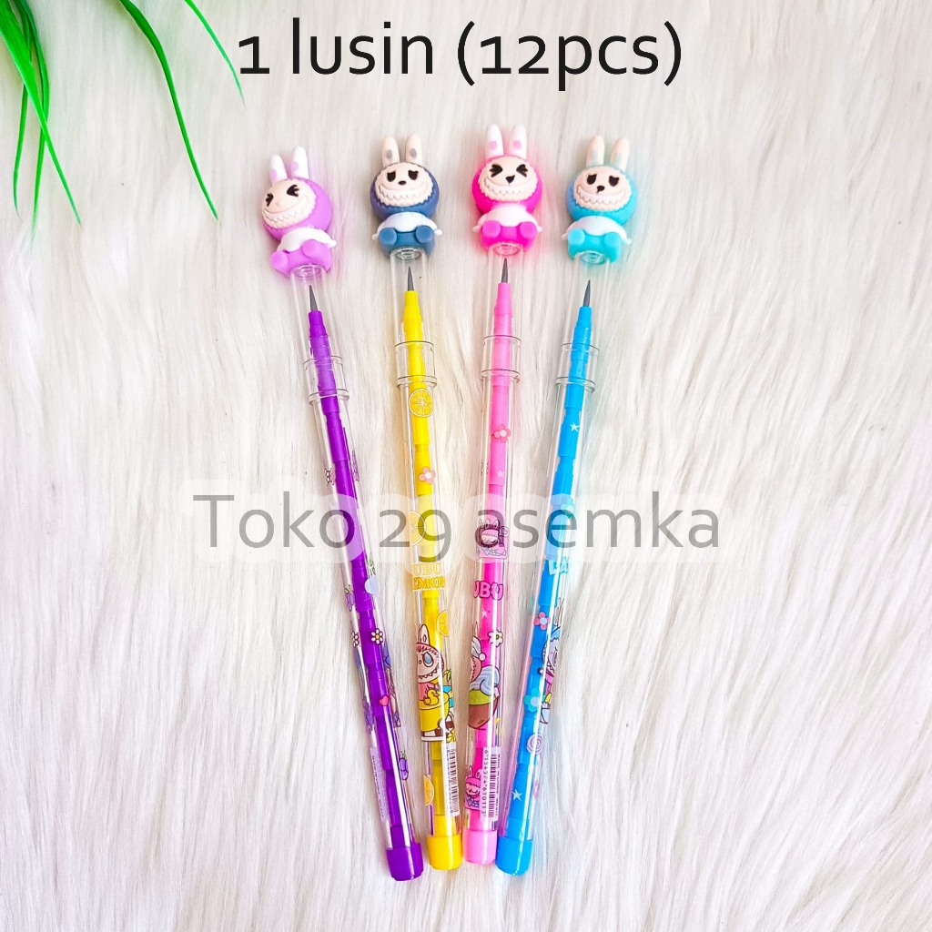 

12PCS SELUSIN PENSIL SUSUN LABUBU BENSIA PELURU REFILL BISA ISI ULANG KARAKTER UNIK MURAH PENCIL ALAT TULIS KANTOR SEKOLAH