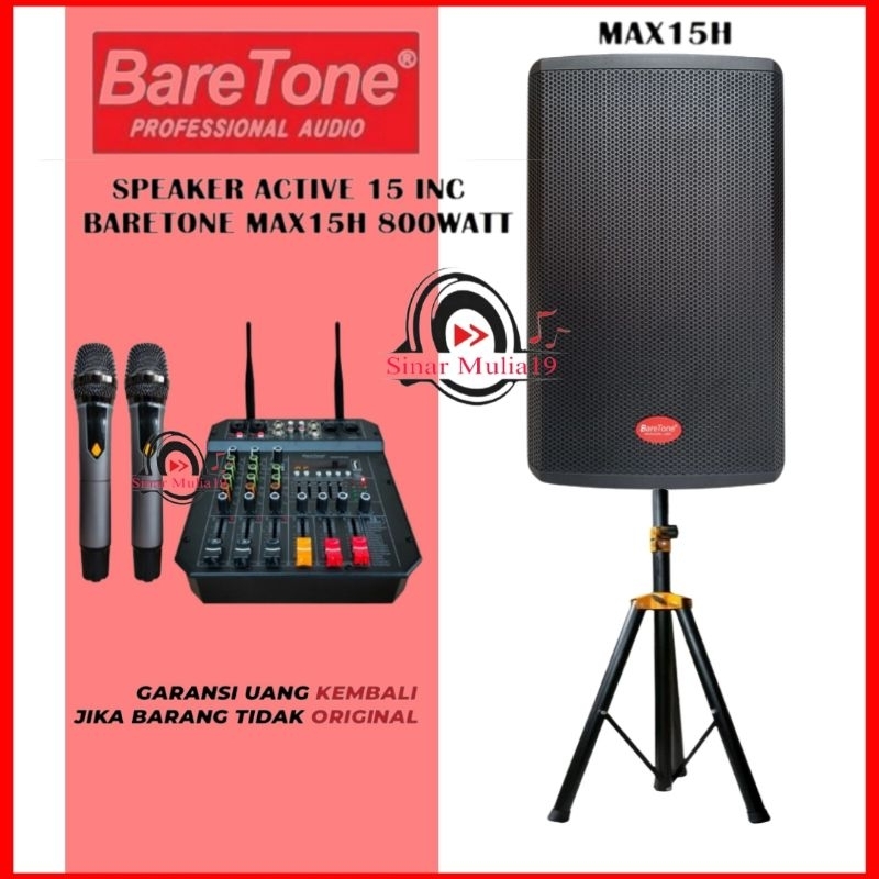 Paket Karaoke Sound System Speaker Aktif BareTone MAX15H Mixer Baretone Sonora 4 Plus 2 Mic Wireless
