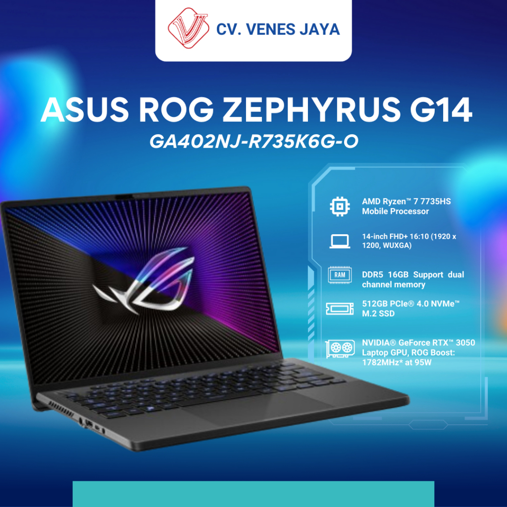 LAPTOP ASUS ROG ZEPHYRUS G14 (GA402NJ-R735K6G-O), AMD RYZEN 7 7735HS, GRAPHIC NVIDIA RTX 3050 6GB, R
