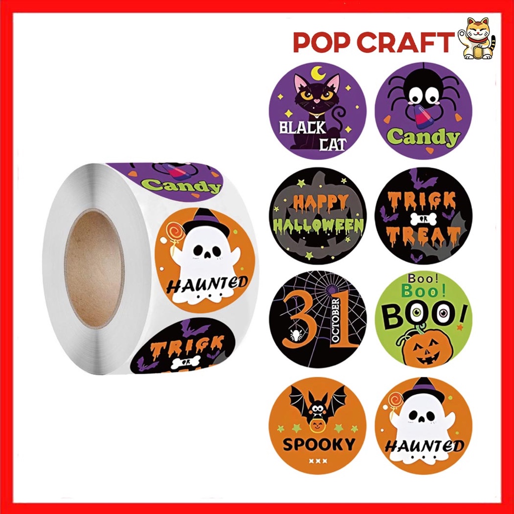 

PC Label Stiker Roll 500 Pcs Untuk Tempel Di Kemasan Jualan Hadiah Sticker Roll Mini Motif Hallowen