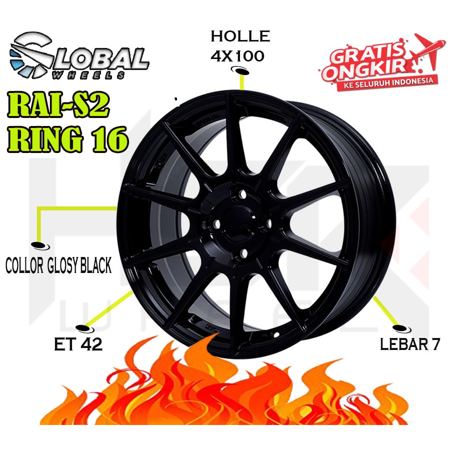 Velg Mobil HSR Rai-S2 Ring 16 Buat Jazz Yaris Vios Mobilio Etios Datsun Mazda2