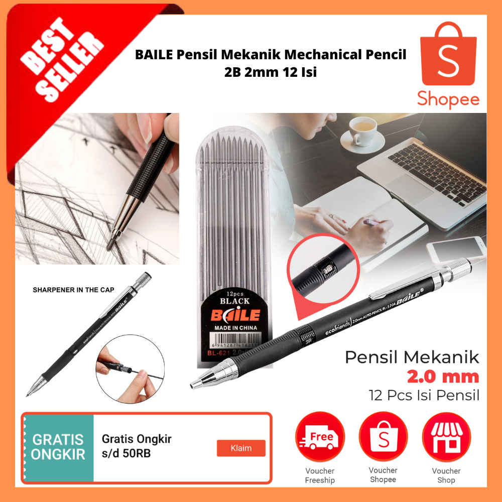 

Pensil Mekanik Mechanical Pencil 2B 2mm 12 Isi / Set Pensil Mekanik untuk Seni Sketsa Tulis Tangan