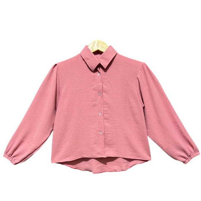 Atasan Kemeja Wanita Crop Top Lengan Kerut Crinkle Air Flow