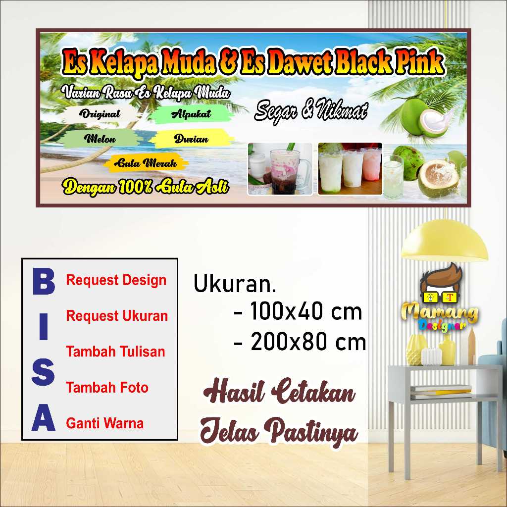 Cetak Banner Spanduk Custom Es Kelapa Muda dan Es Dawet bb