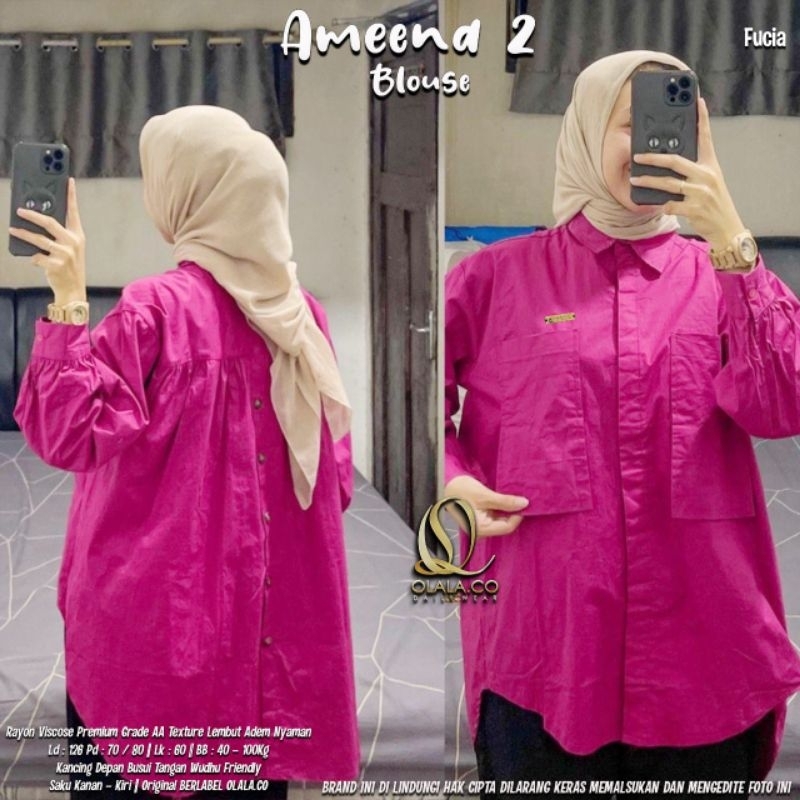 Ameena#2 Blouse Oversize Jumbo Polos Putih Fuschia Biru Elektrik Katun Rayon Viscose Bahan Adem By O