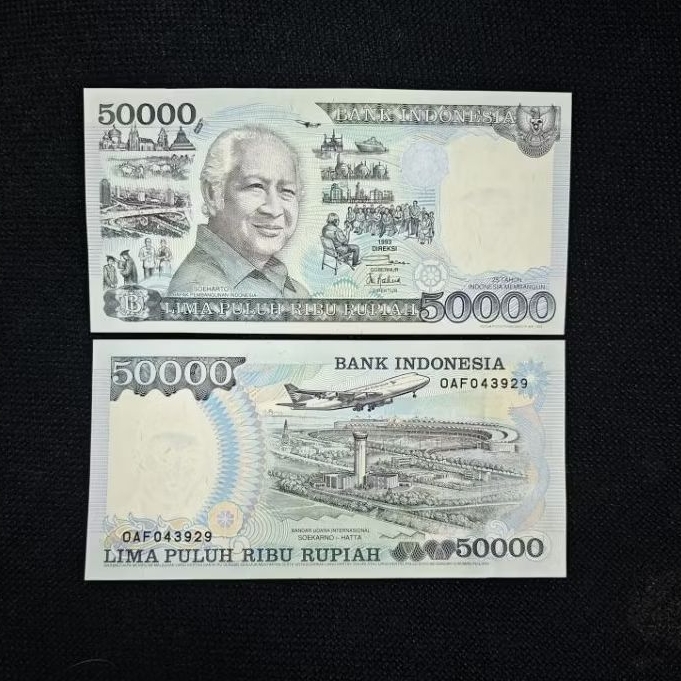 Kertas kuno indo Suharto Soeharto 50.000 tahun 1993 emisi pertama 1993