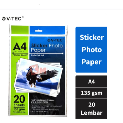 

PROMO V-TEC GLOSSY STICKER TRANSPARANT PAPER A4 135 GSM / KERTAS STICKER TRANSPARAN